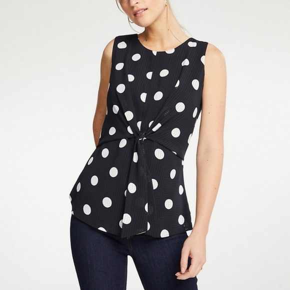 Ann Taylor Tops - Ann Taylor Polka Dot Tie Front Waist Shell Sz 00P